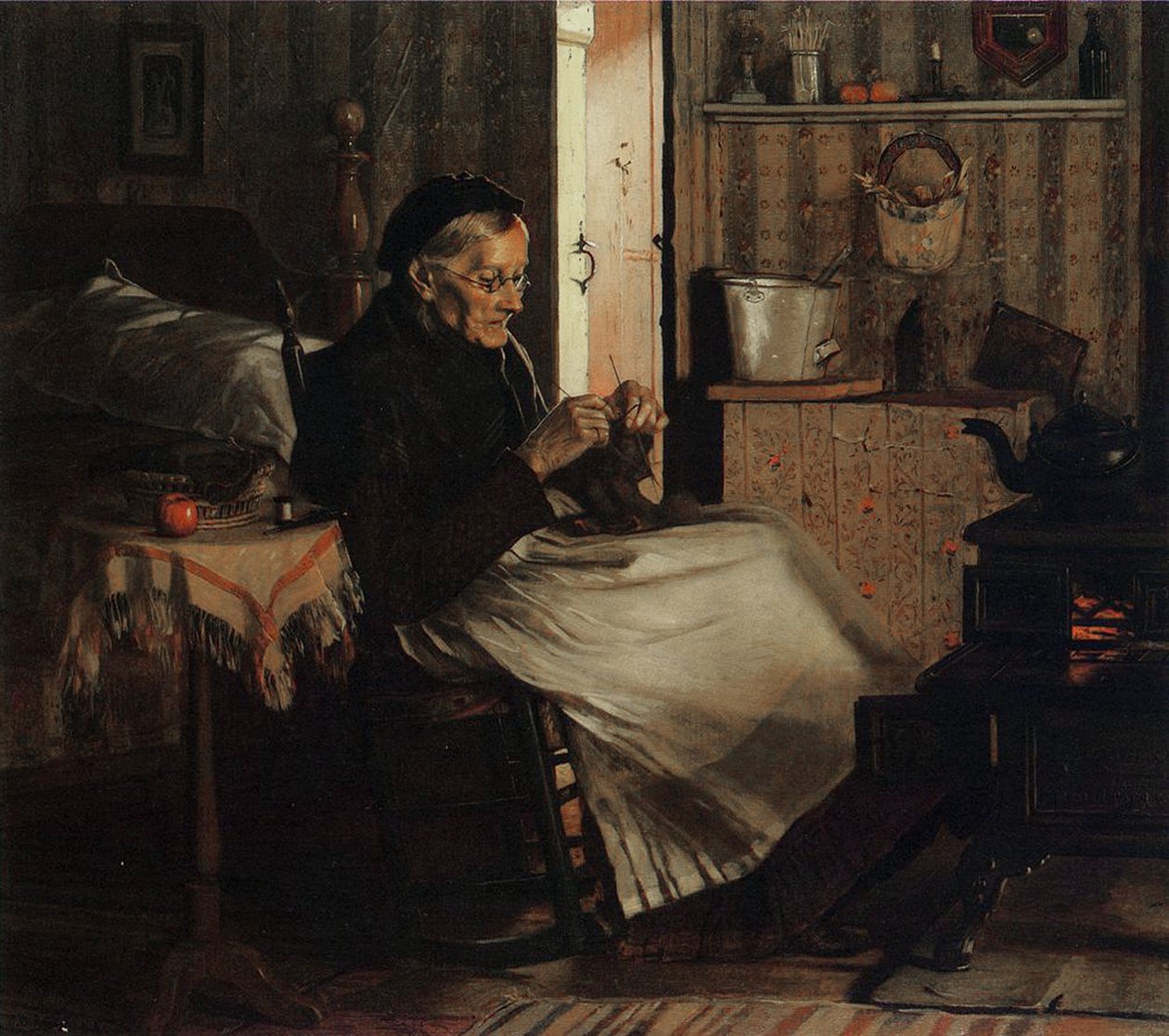 Vanha nainen neule, n. 1893 tekijältä John George Brown