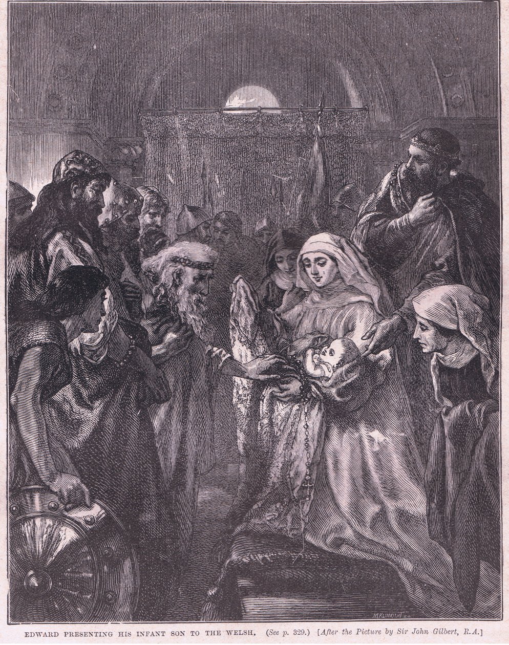 Edward esittelee lapsensa walesilaisille 1282 jKr. tekijältä John Gilbert