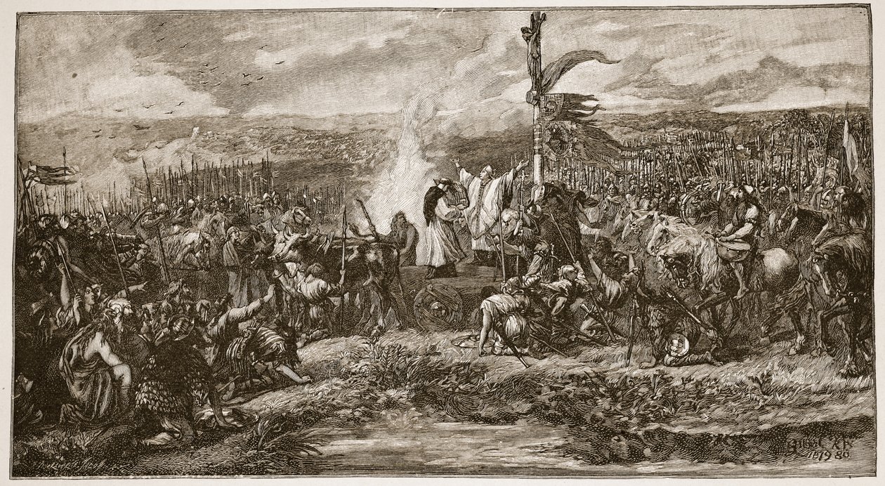 The Battle of the Standard, kuvitus teoksesta "The Church of England: A History for the People", kirjoittanut H.D.M. Spence-Jones, pubi. n. 1910 (seepiavalokuva) tekijältä John Gilbert
