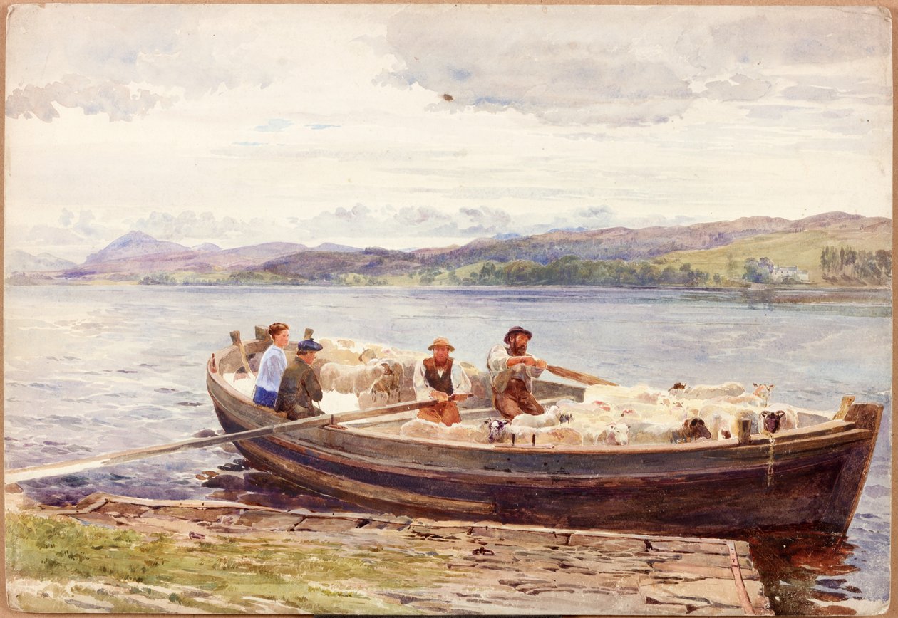 Lauttamatkalla lampaita Skotlannin järvellä tekijältä John Isaac Richardson