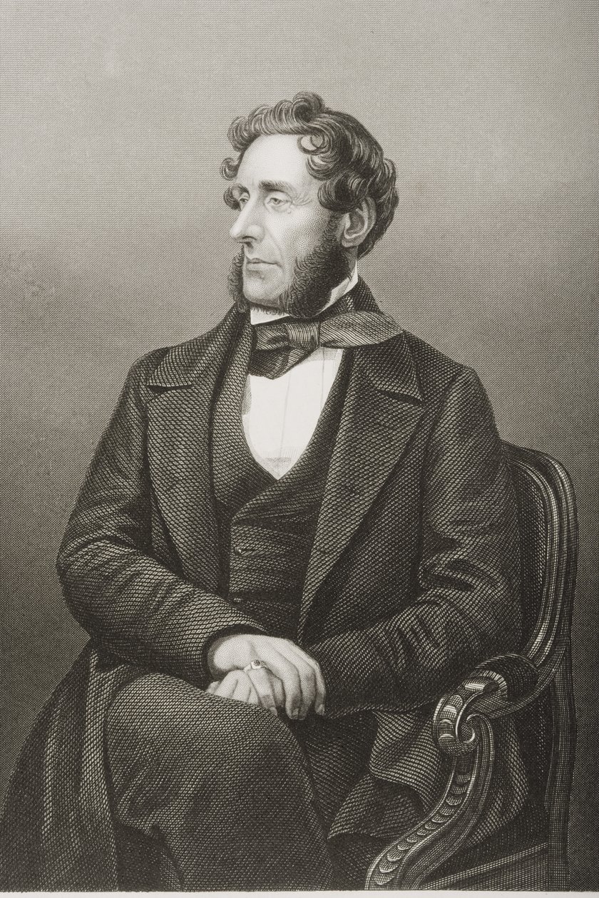 Anthony Ashley Cooper (1801-85) 7. Earl of Shaftesbury, kaiverrettu D.J. Pound valokuvasta, "The Drawing-Room of Eminent Personages, Volume 2", julkaistu Lontoossa, 1860 tekijältä John Jabez Edwin Paisley Mayall