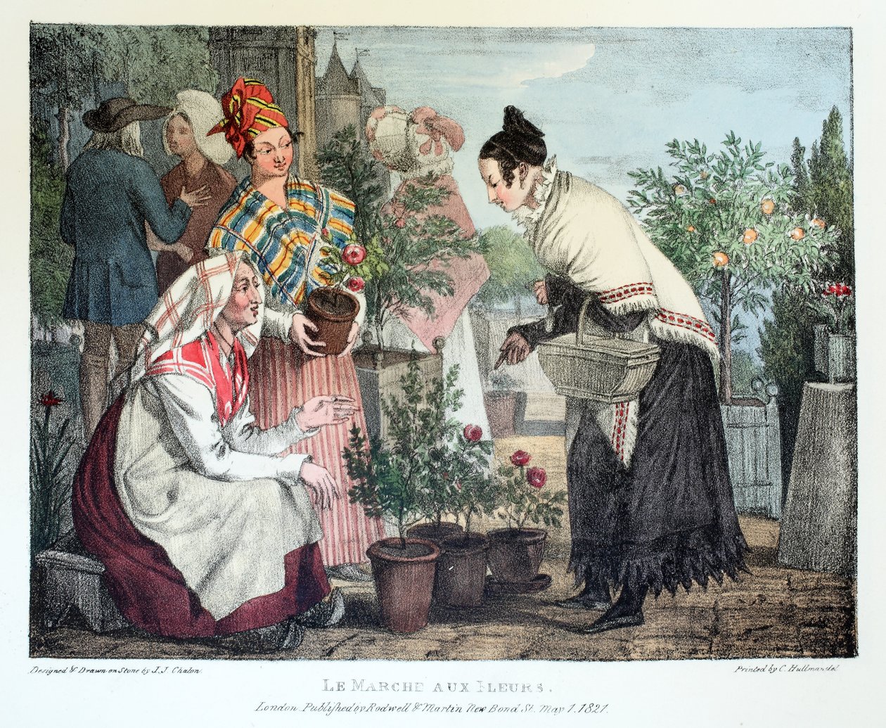 Le Marche aux Fleurs, julkaisija Rodwell ja Martin, 1820 tekijältä John James Chalon