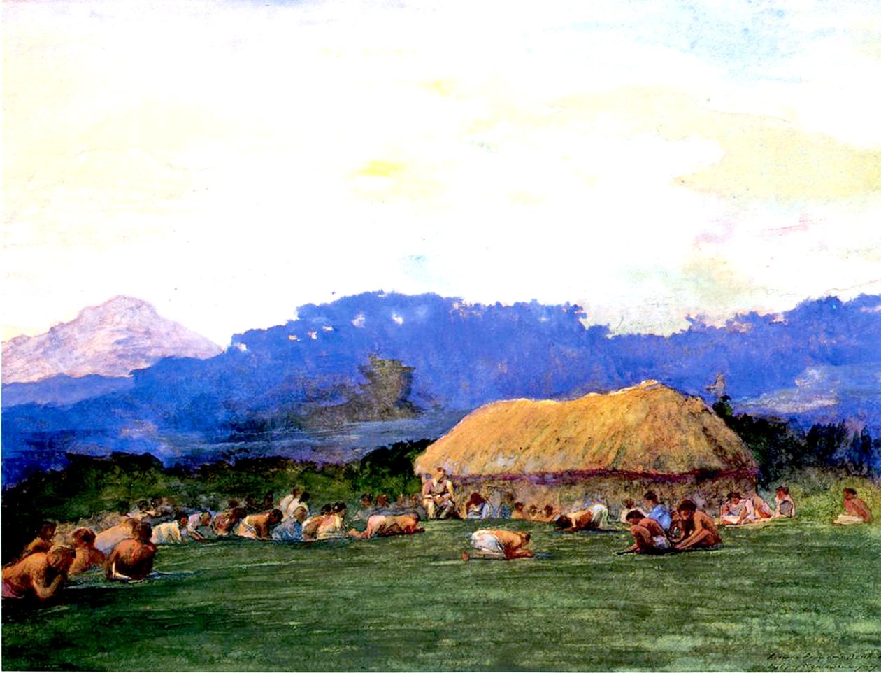 Iltahartaus pirunmaalla, Fidži, 1891 (wc ja guassi paperille) tekijältä John La Farge or Lafarge