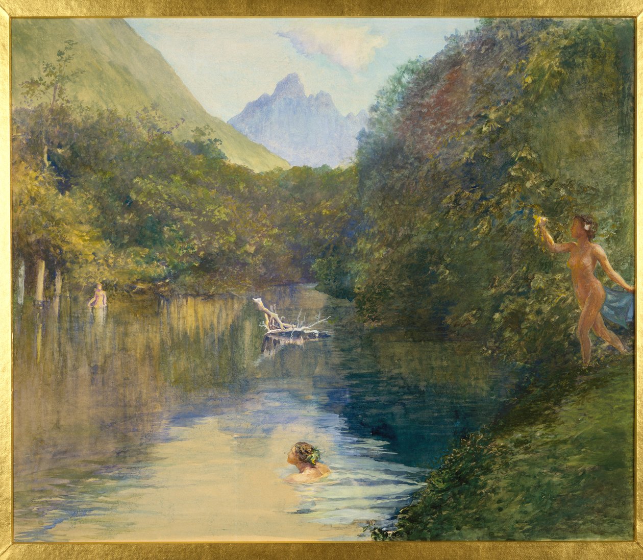 Ford Vai-Te-Pihan (Tautira-joen) Tahitin yläpäässä, 1891 (wc ja guassi sileällä paperilla) tekijältä John La Farge or Lafarge