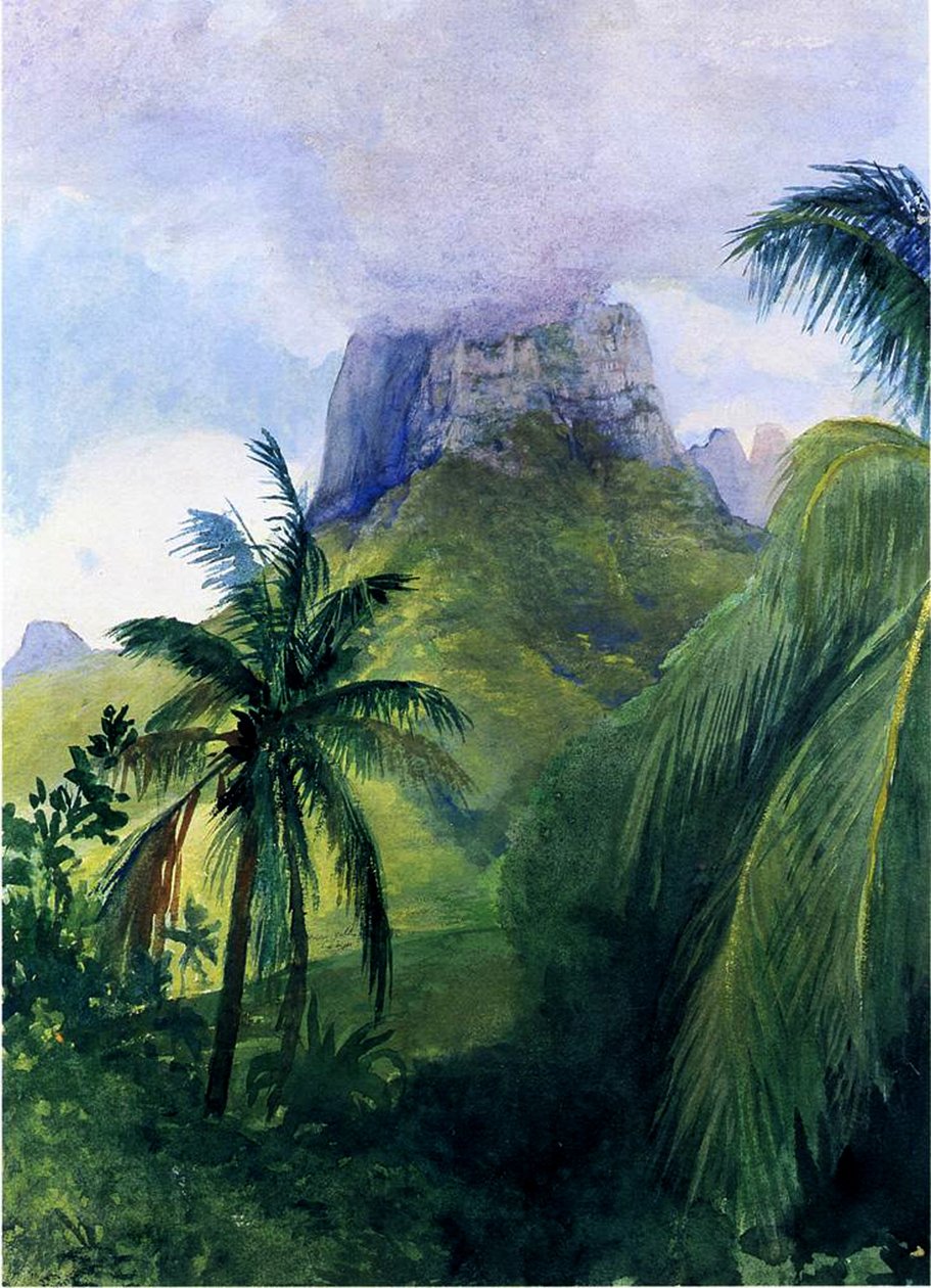 Maua Roan huippu, Moorea, Society Islands, 1891 (wc ja guassi paperilla aluksella) tekijältä John La Farge or Lafarge