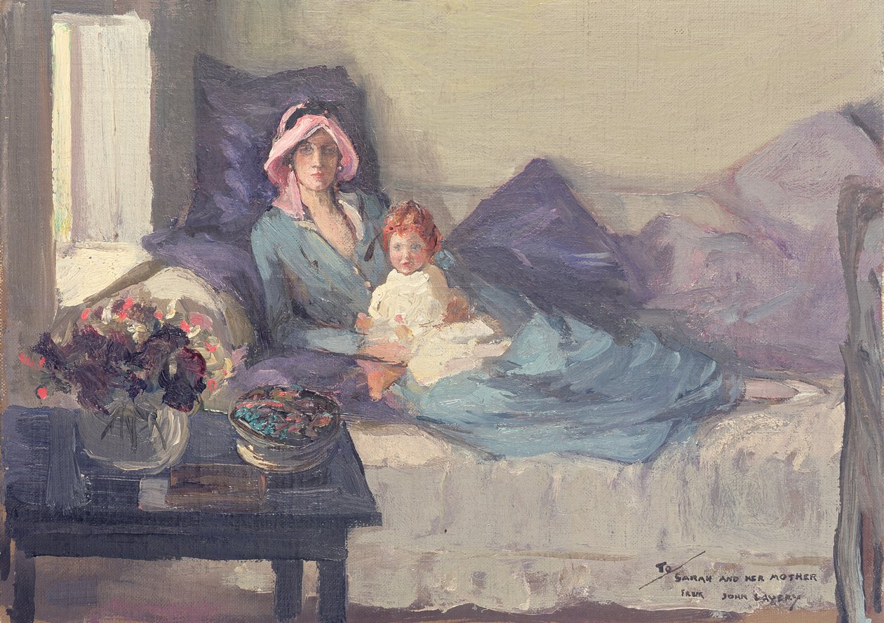 Rouva Winston Churchill tyttärensä Sarahin kanssa vuoden 1914 jälkeen tekijältä John Lavery