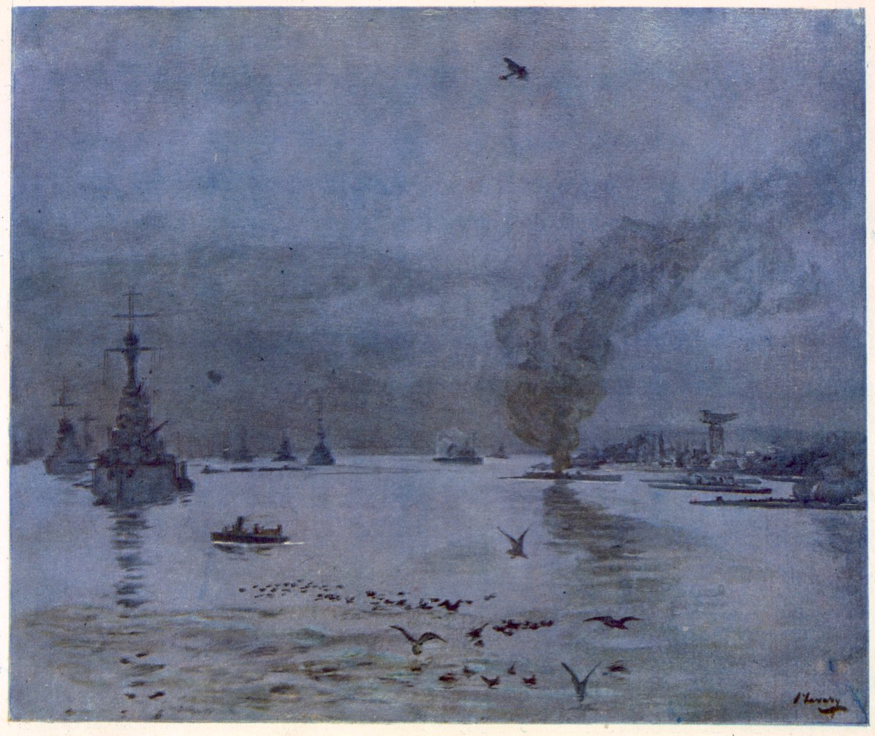 The Fleet, A Misty Day, 1917, British Artists at the Front, jatkoa Länsirintamalle, 1918 tekijältä John Lavery