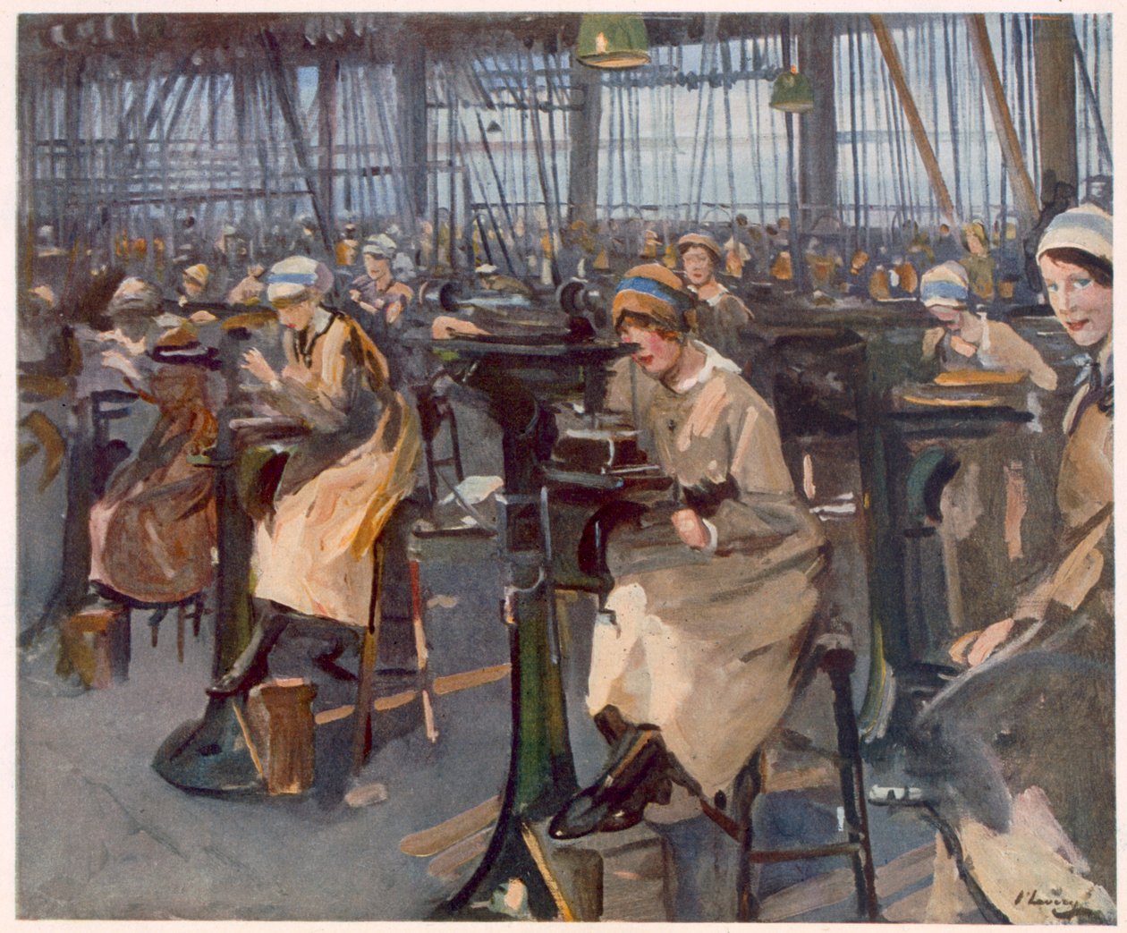 Newcastlen tehtaalla työskentelevät naiset British Artists at the Front -järjestöstä, Länsirintaman jatko, 1918 tekijältä John Lavery