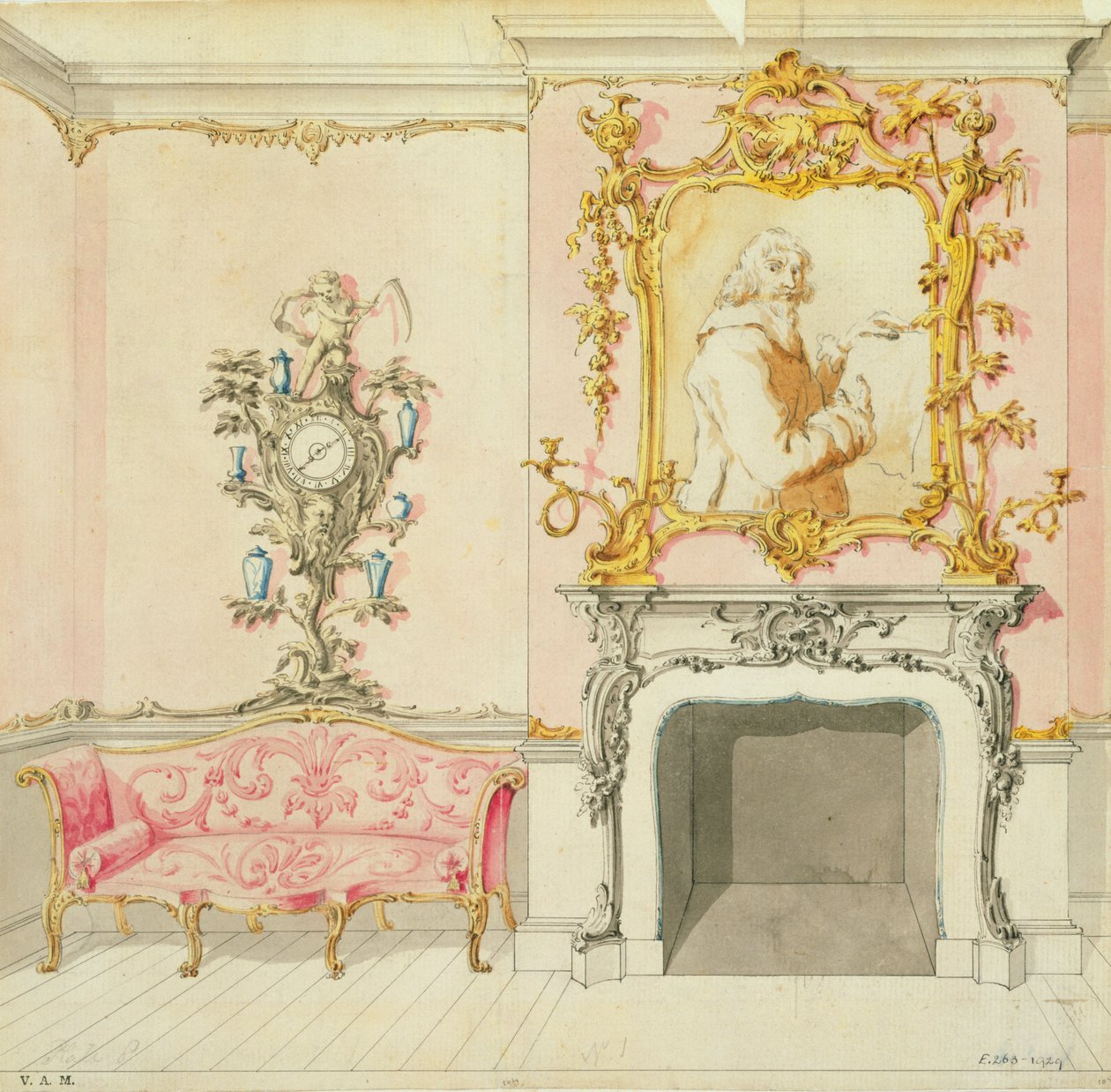 Ehdotus olohuoneen sisustukseksi, 1755-60 tekijältä John Linnell