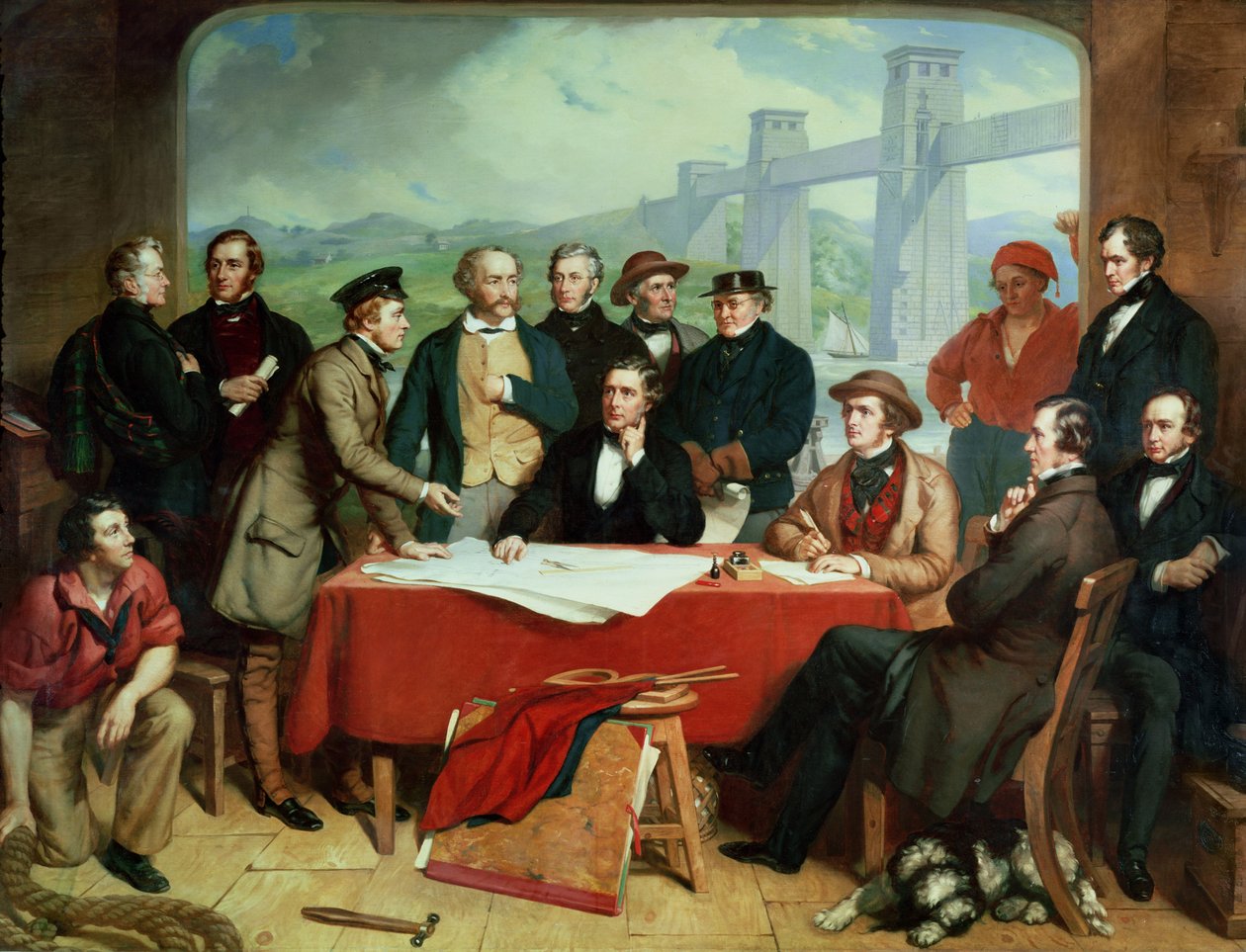 Insinöörien konferenssi Britannia Bridgellä, n. 1850 tekijältä John Lucas