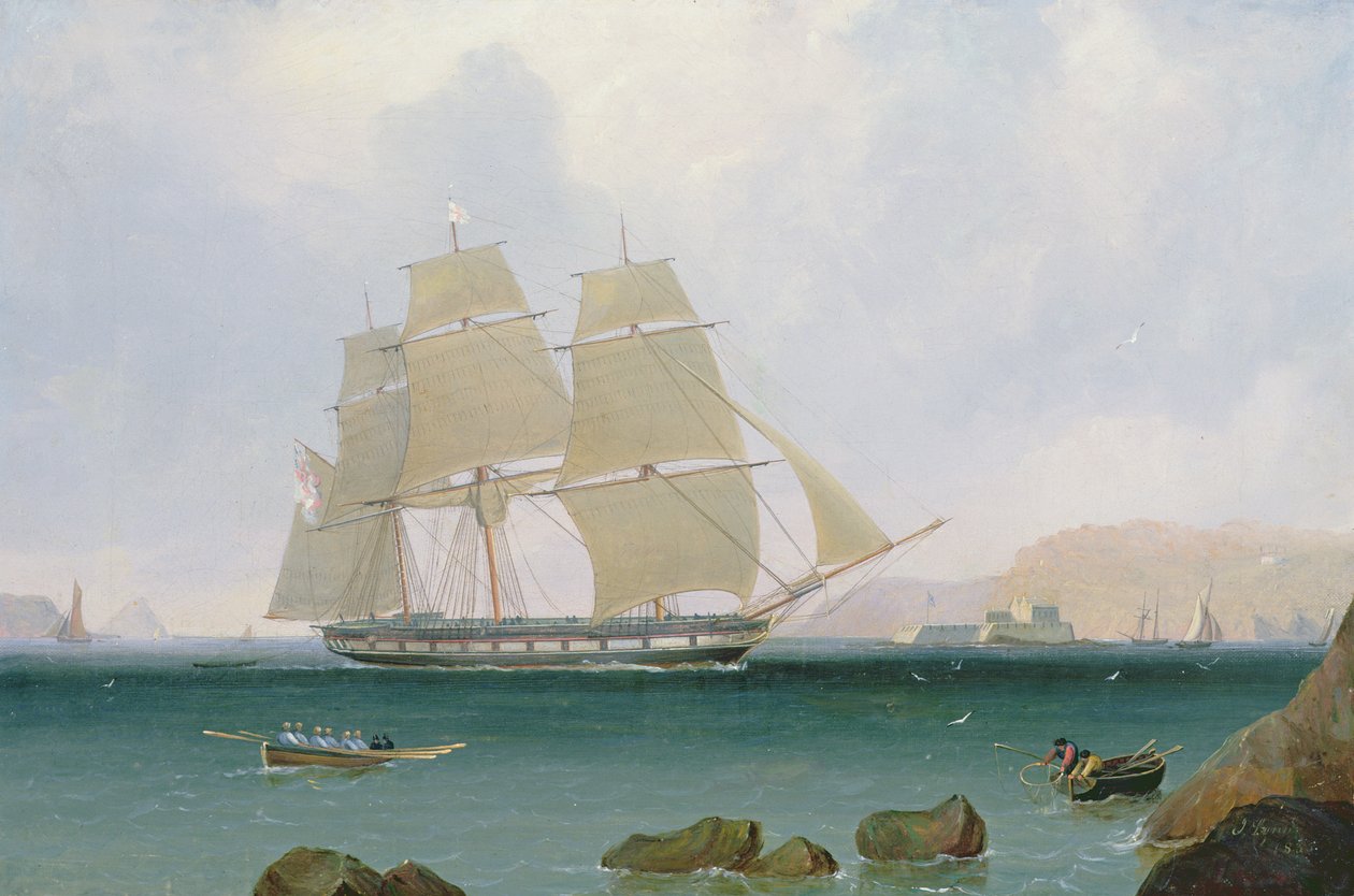 Valkoisen lentueen takoitettu sloop Plymouthin edustalla, 1835 tekijältä John Lynn