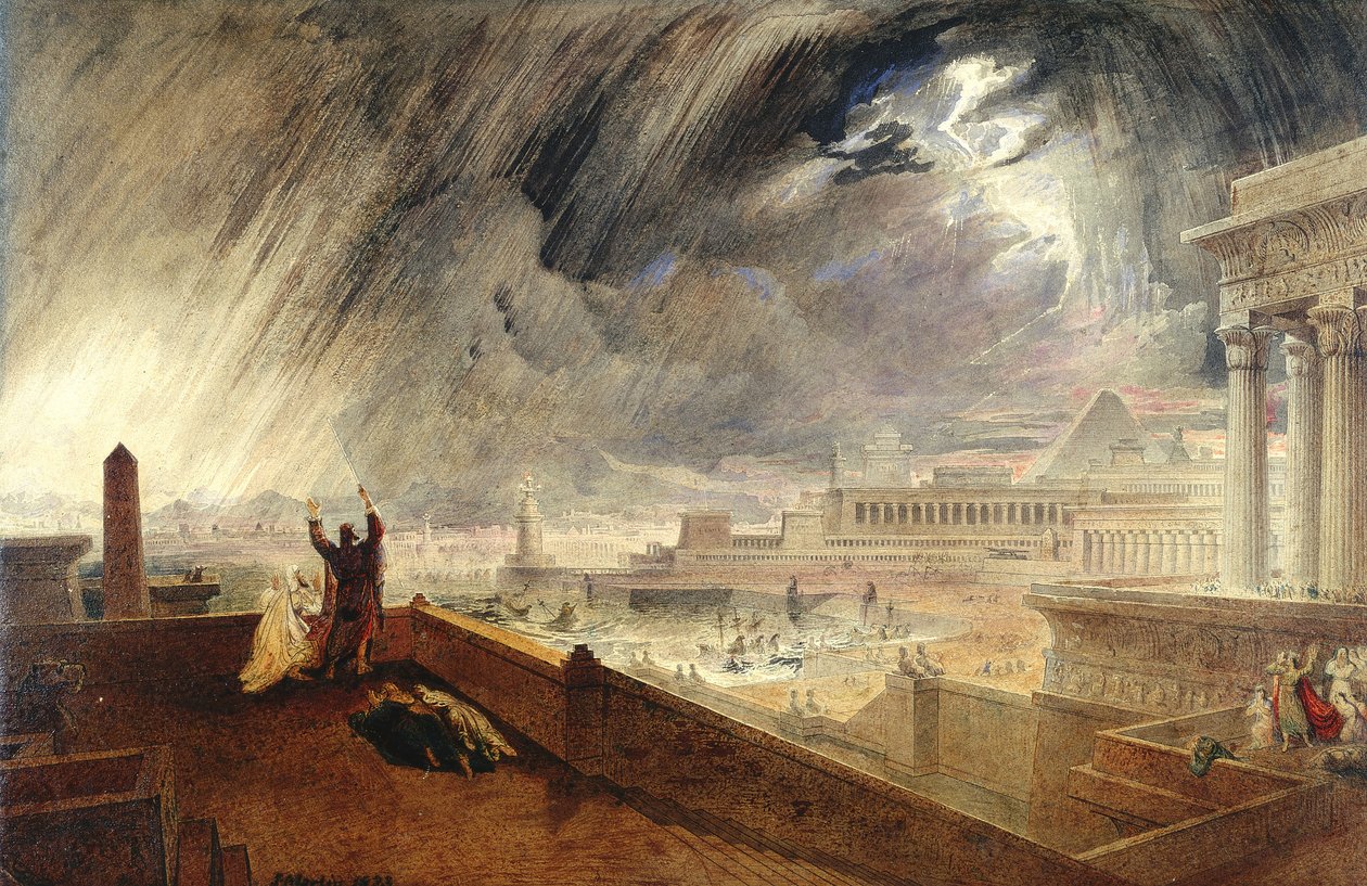 Egyptin seitsemännen vitsauksen luonnos (muste ja wc paperille) tekijältä John Martin