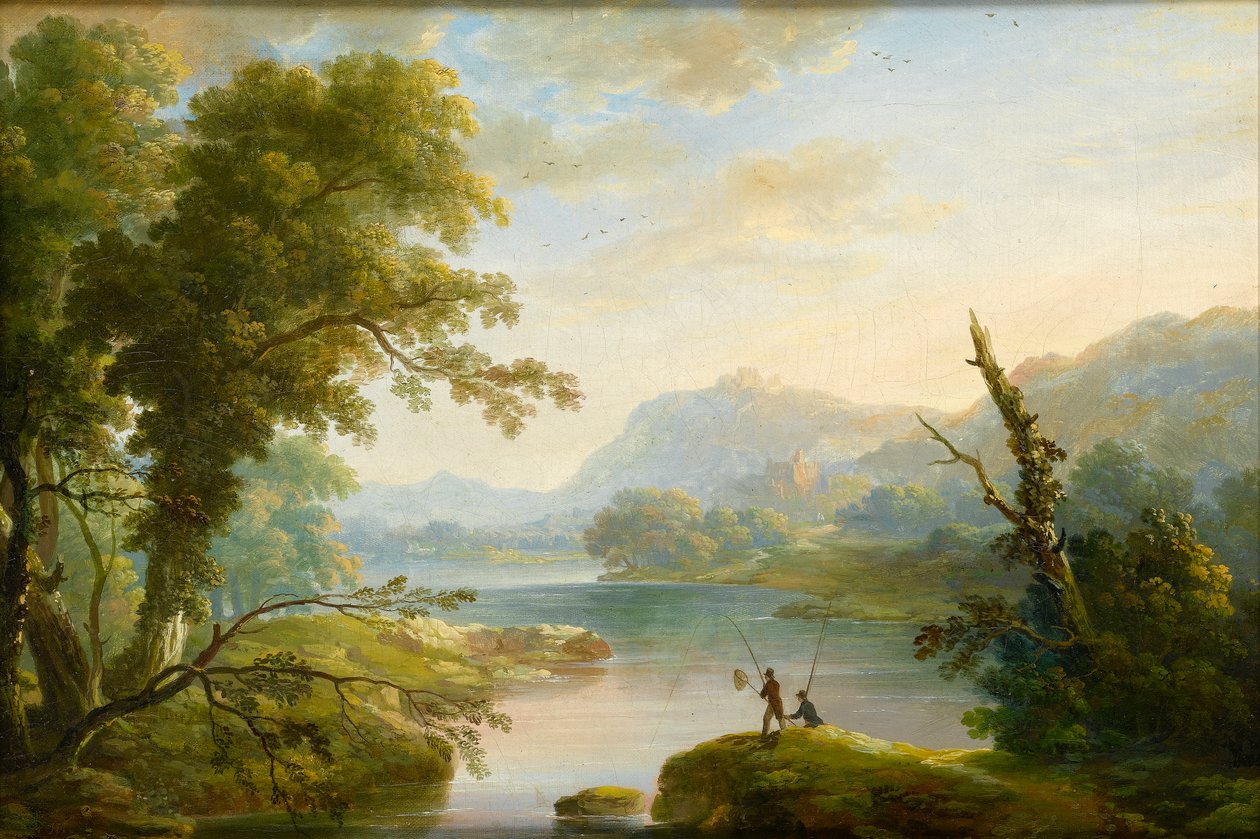 Kalastajat järvimaisemassa tekijältä John Martin