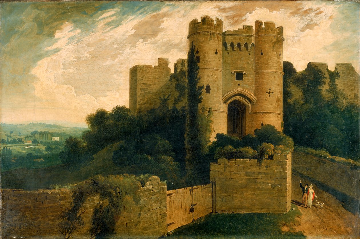 Näkymä Carisbrooken linnan sisäänkäynnistä, Isle of Wight, 1815 tekijältä John Martin
