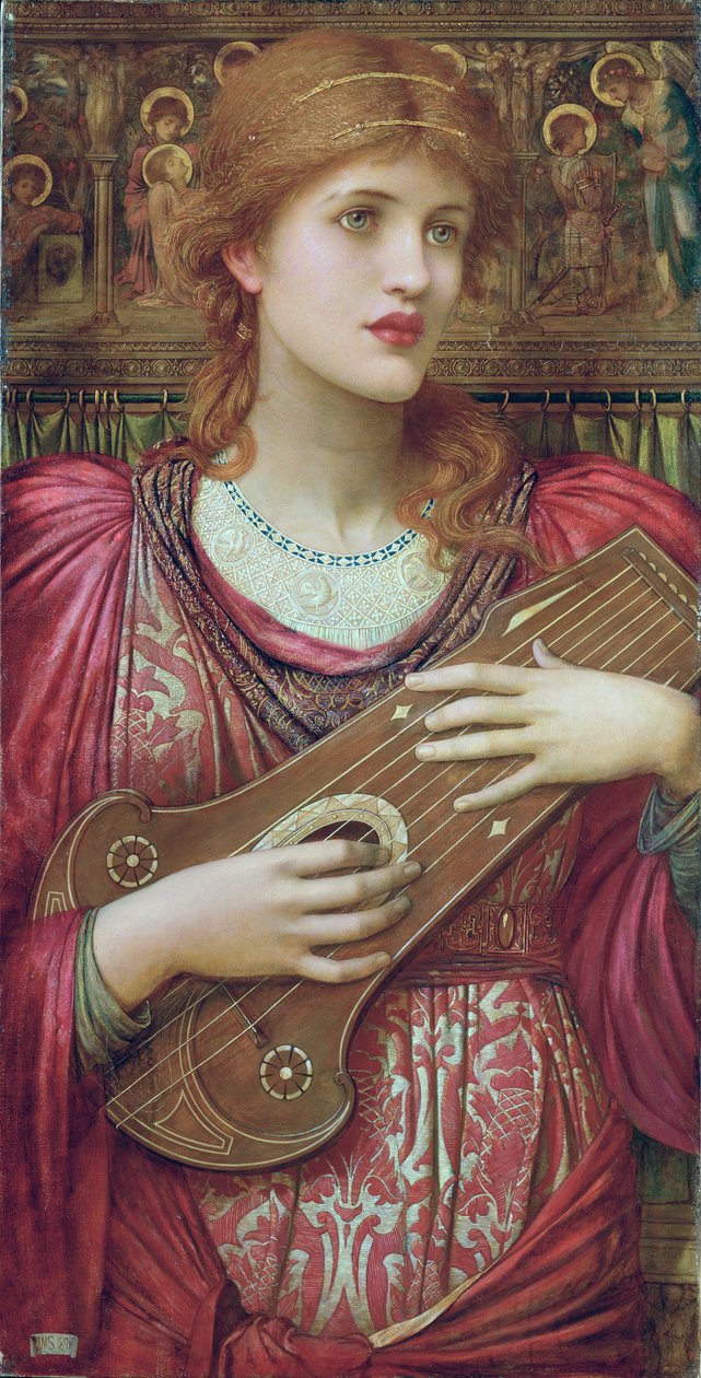 Musiikki heikosti putoaa, kuolee pois Rakkaat silmäsi unelmoivat, että rakkaus elää kyllä, 1893 tekijältä John Melhuish Strudwick