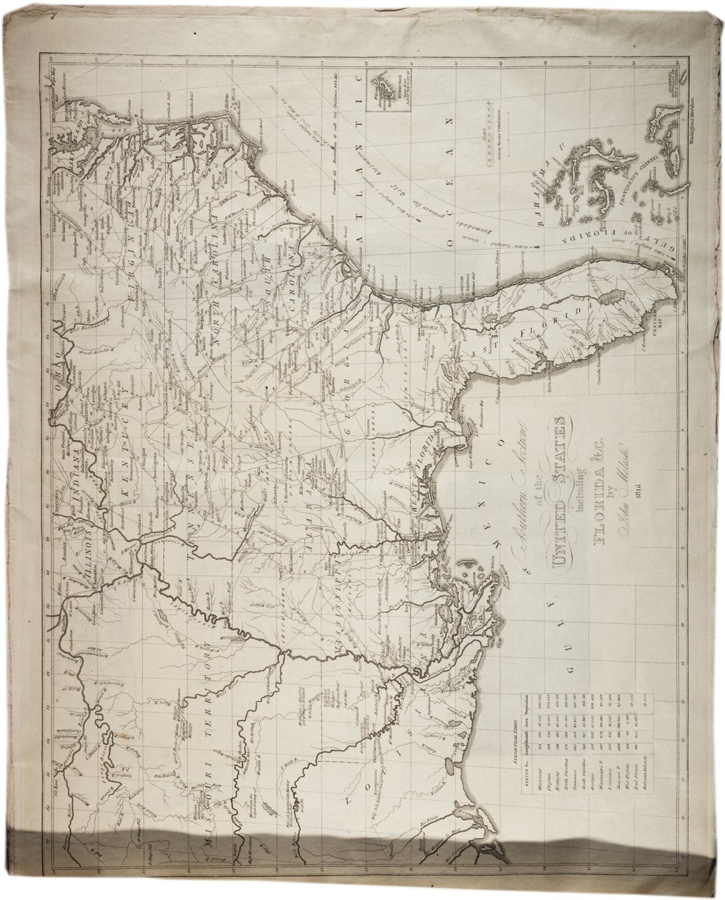 Yhdysvaltojen kartta, 1816 tekijältä John Melish