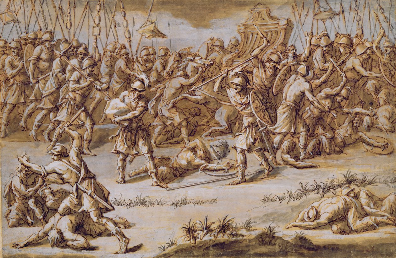 Kuvitus "Iliadille", 1760-luku (kynä ja muste, pesu ja guassi päällystetylle paperille) tekijältä John Michael Rysbrack