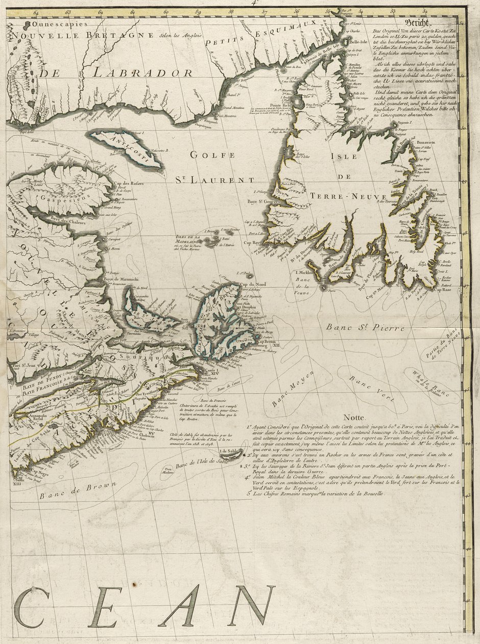 Kartta brittiläisistä ja ranskalaisista dominioista Amerikassa, 1756 (kaiverrus ääriviivavärillä paperille) tekijältä John Mitchell