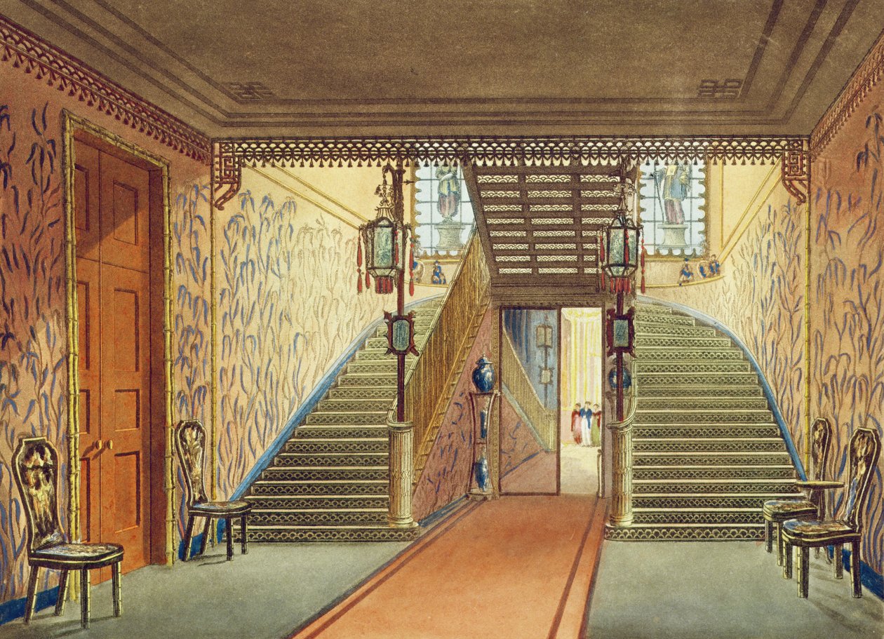 The Staircase, Views of the Royal Pavilion, Brighton, kirjoittanut John Nash, 1826 (tulostus) tekijältä John Nash