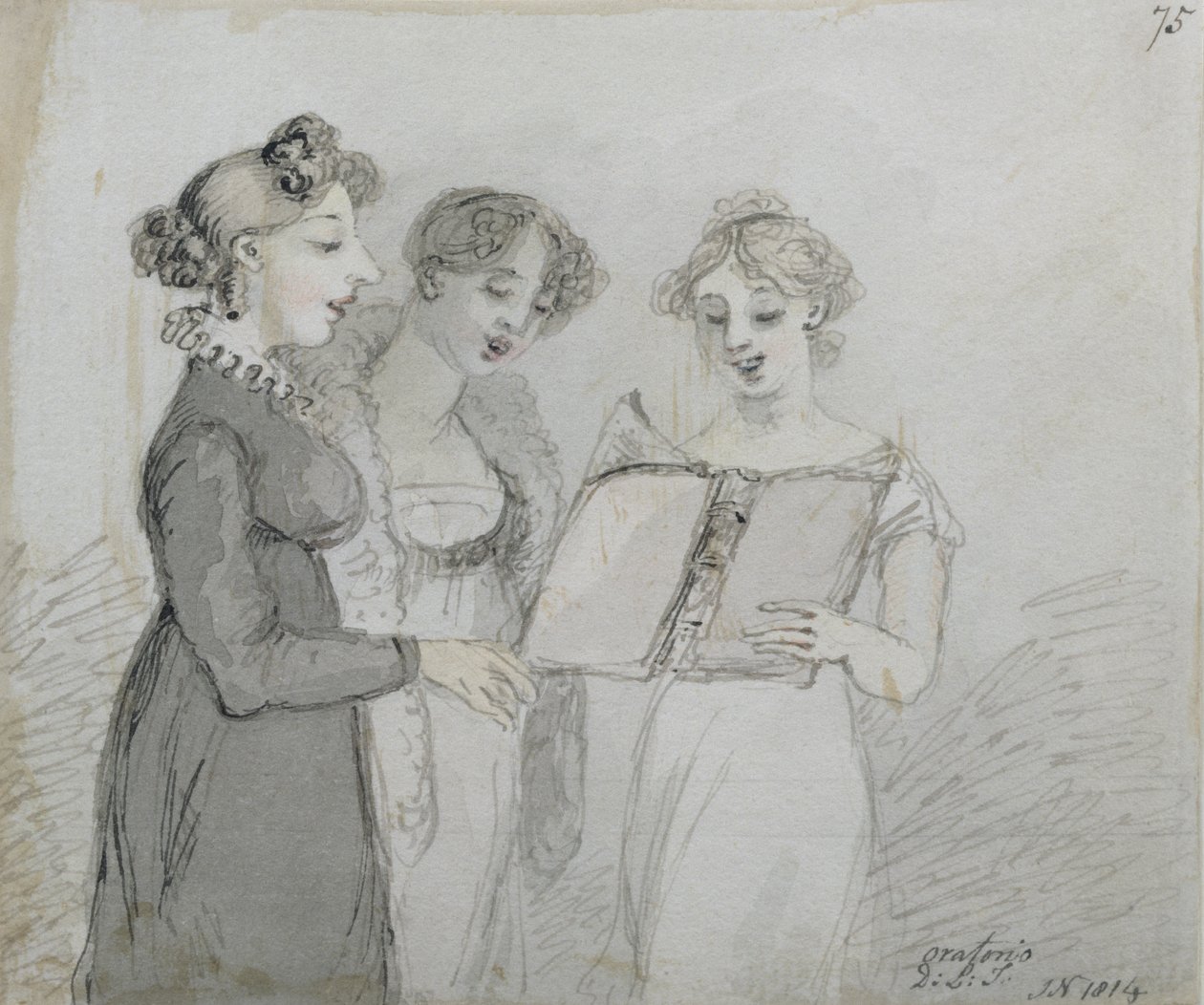 Oratorioesitys Drury Lane -teatterissa, triptyykin kolmas osa, 1814 (wc ja muste) (katso myös 84543-4) tekijältä John Nixon