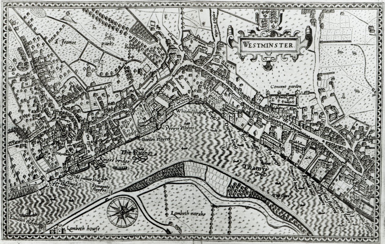 Westminsterin kartta Speculum Britannialta, 1593 tekijältä John Norden