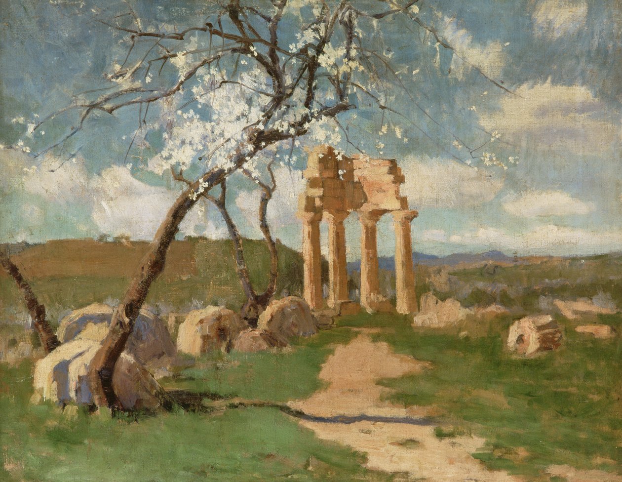 Mantelipuut ja rauniot, Sisilia, noin 1887 tekijältä John Russell