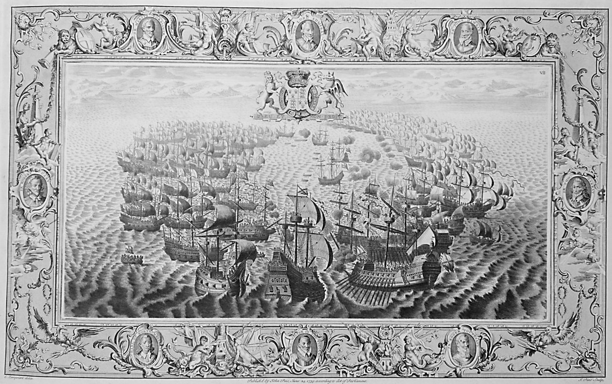 Armada (kaiverrus kuvakudoksesta), 1739 tekijältä John Pine