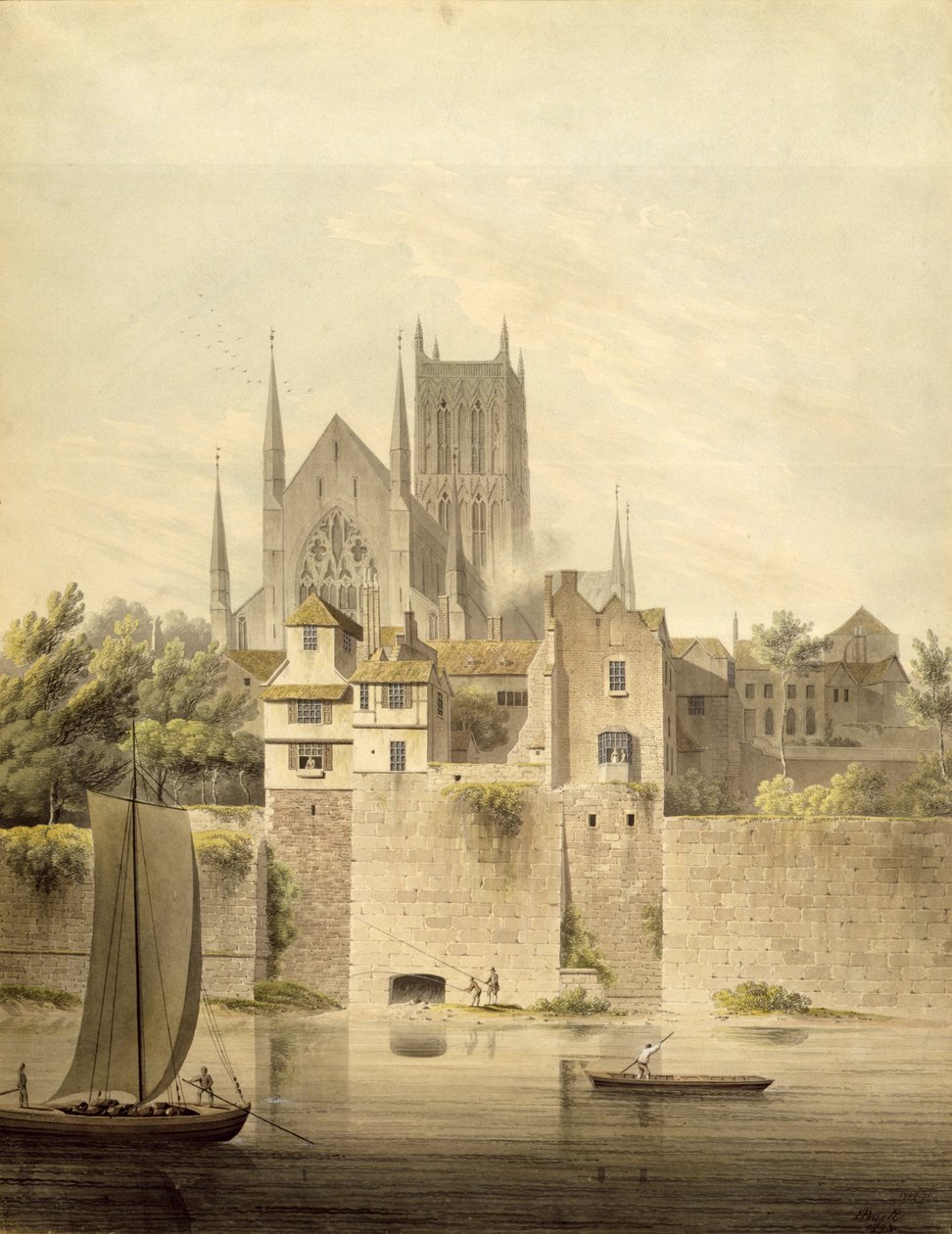 Länsinäkymä Worcesterin katedraalista, 1798 tekijältä John Powell