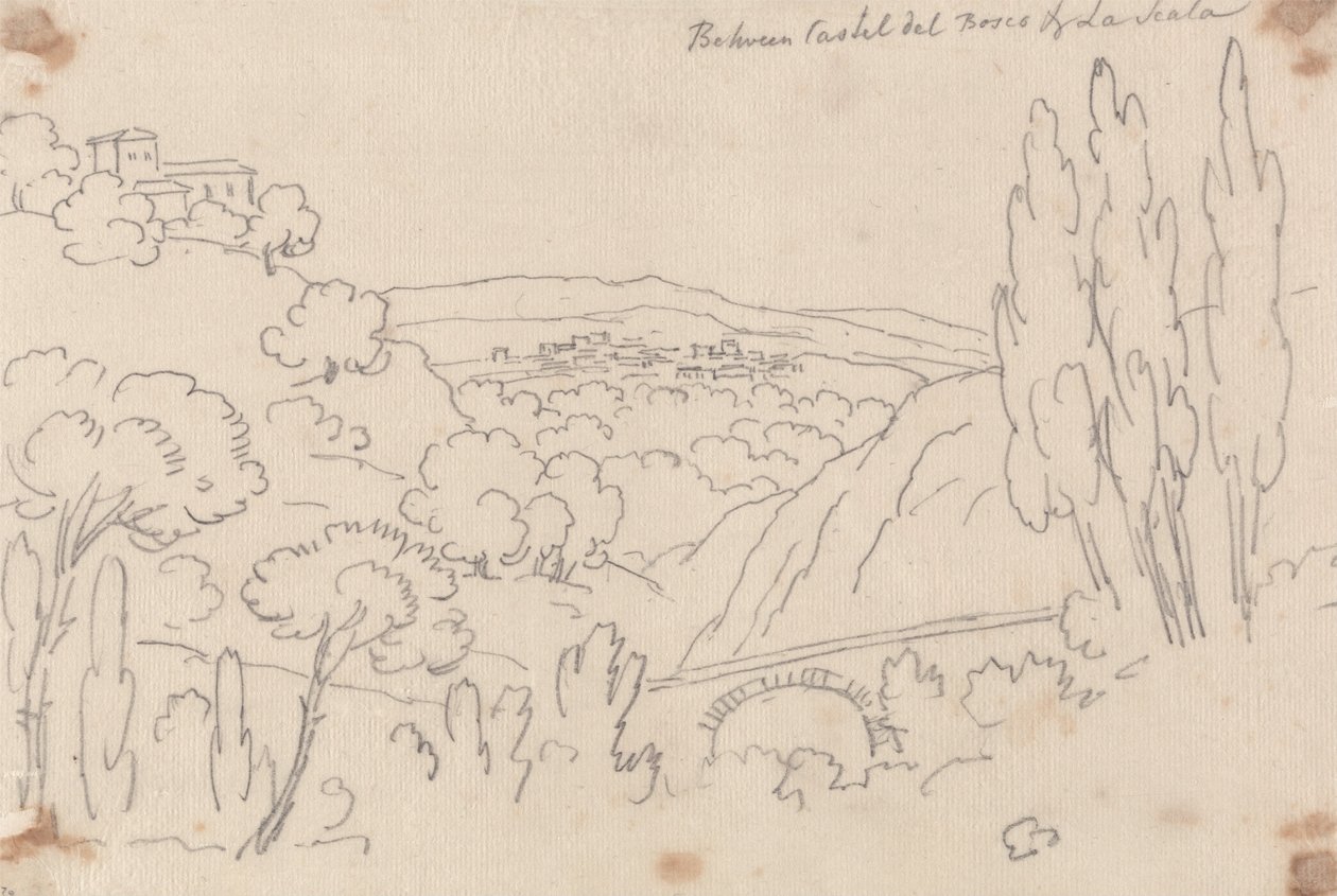 Castel del Boscon ja La Scalan välillä tekijältä John Robert Cozens