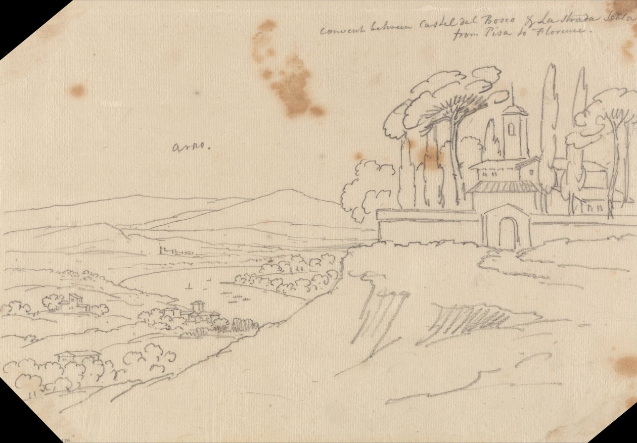 Luostari Castel del Boscon ja La Strada Scalan välillä tekijältä John Robert Cozens