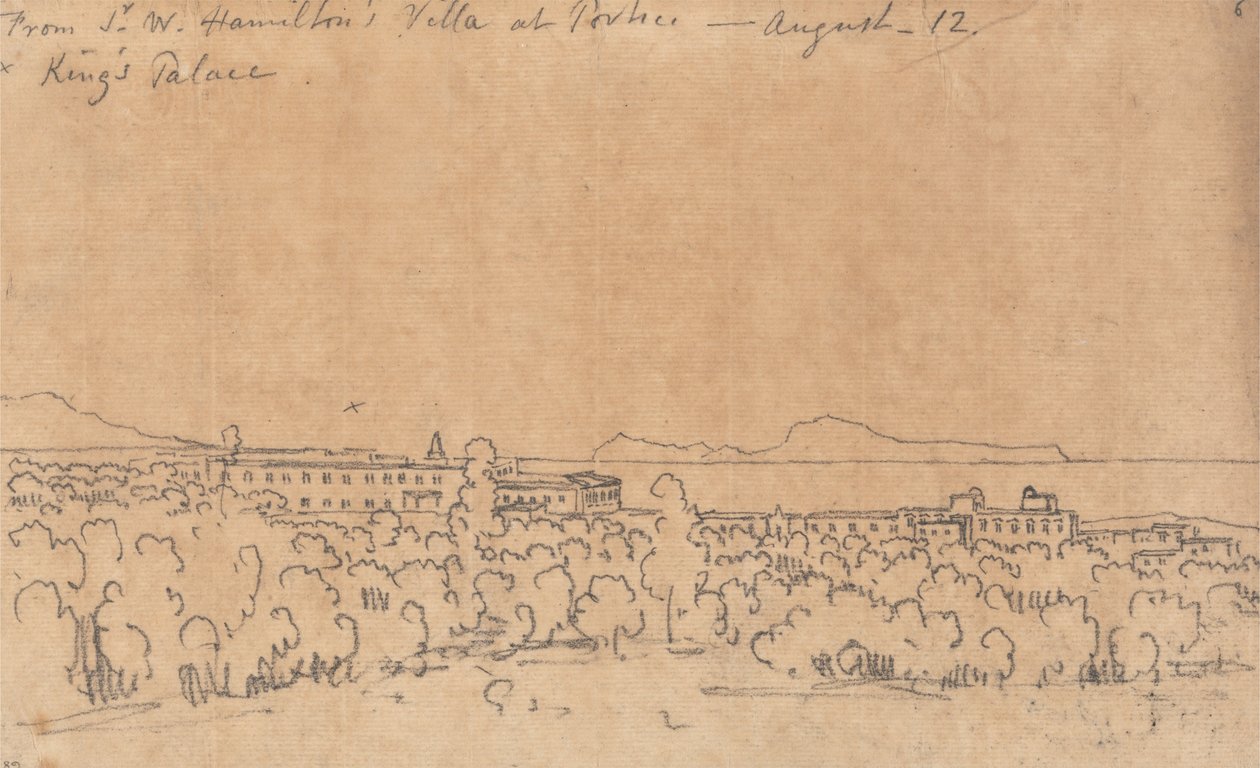 Sir W.Hamiltons Villa Porticista 12. elokuuta tekijältä John Robert Cozens