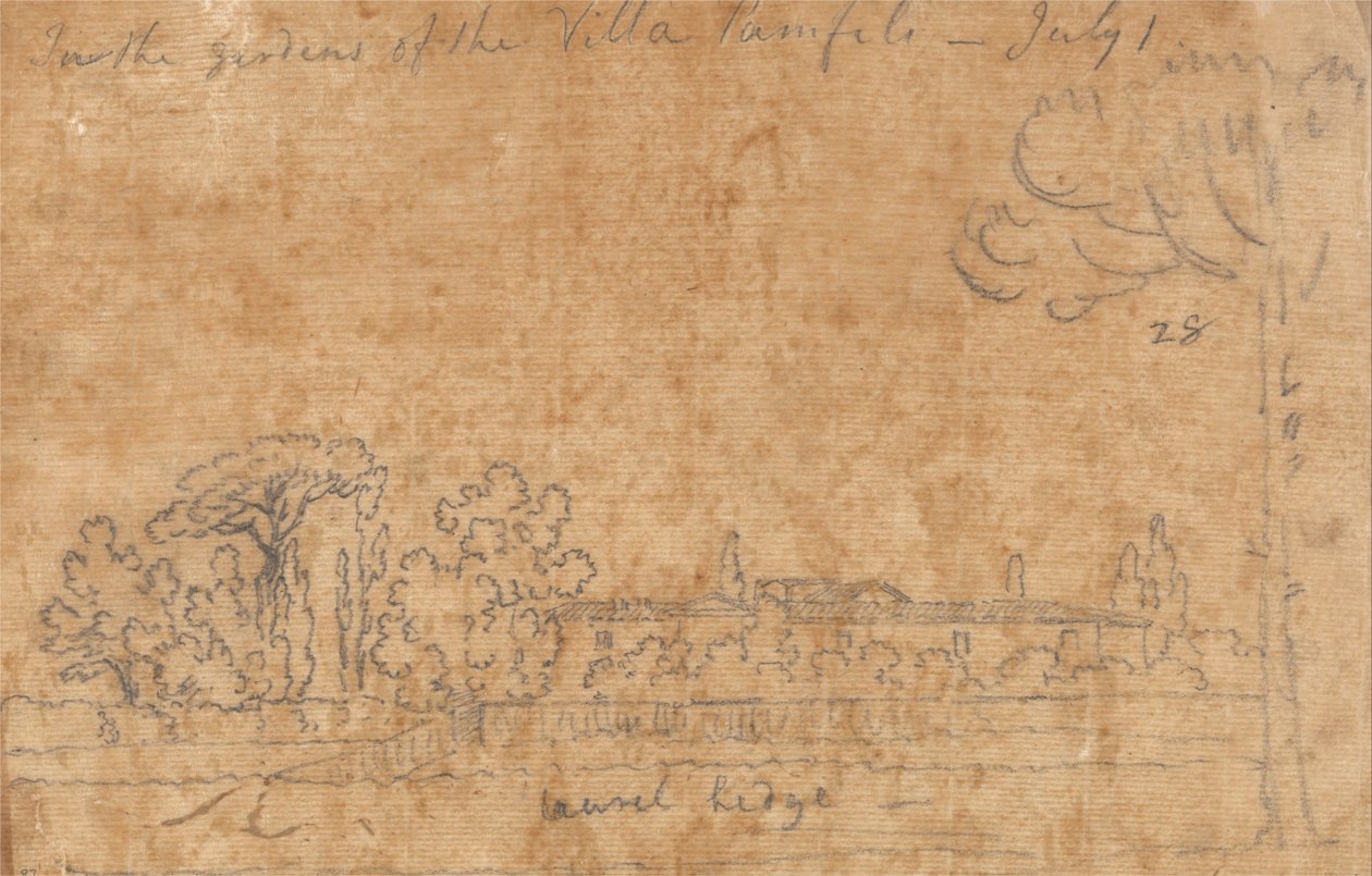 Villa Pamphilin puutarhassa, 1. heinäkuuta tekijältä John Robert Cozens