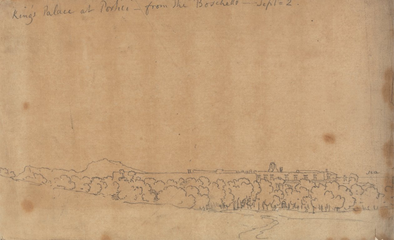 Kuninkaiden palatsi Porticissa Boschettosta, 2. syyskuuta tekijältä John Robert Cozens