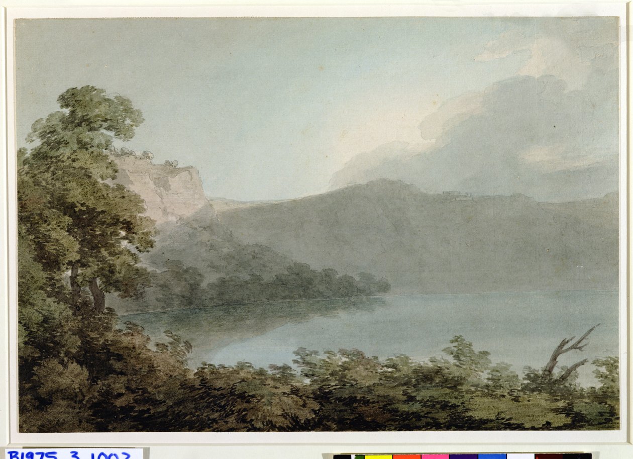 Vico-järvi Rooman ja Firenzen välillä, 1783 (grafiitti ja wc raskaalla paperilla) tekijältä John Robert Cozens