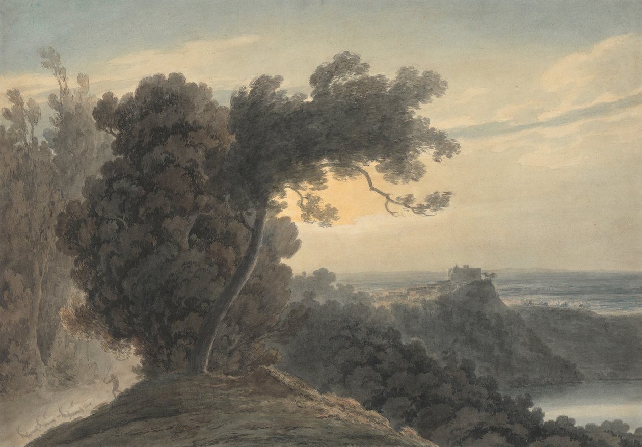 Albanon järvi ja Castel Gandolfo tekijältä John Robert Cozens