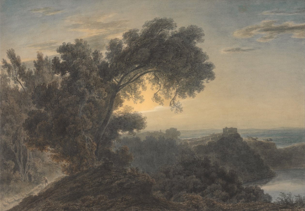 Albanon järvi ja Castel Gandolfo tekijältä John Robert Cozens