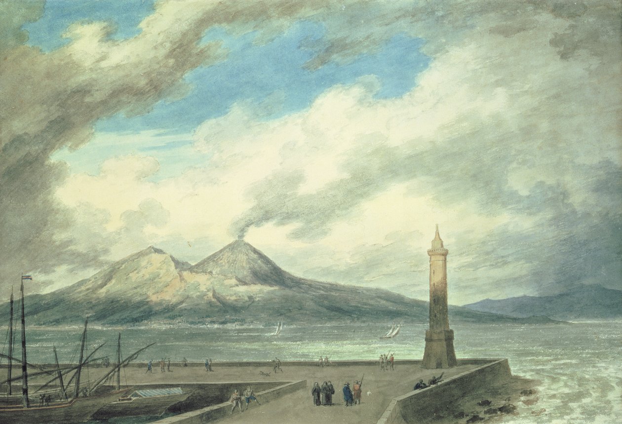Vesuvius ja Somma Napolin myyristä, 1700-luku (akvarelli paperille) tekijältä John Robert Cozens