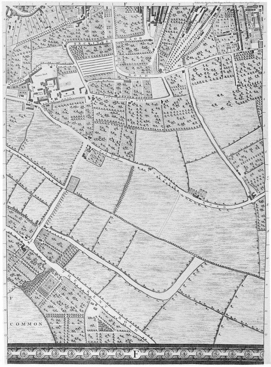 Lontoon Bermondseyn kartta vuodelta 1746 tekijältä John Rocque