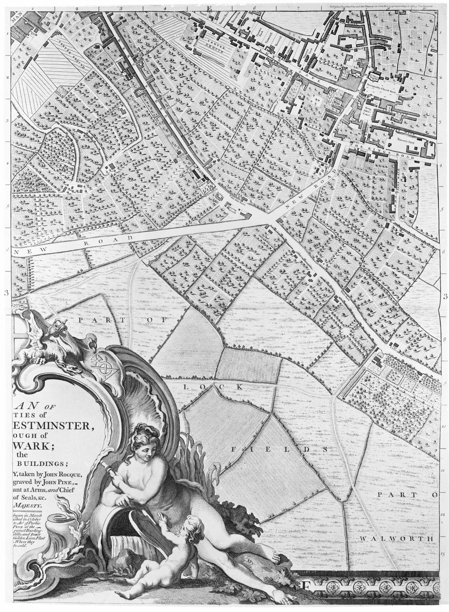 Lontoon Camberwellin kartta vuodelta 1746 tekijältä John Rocque