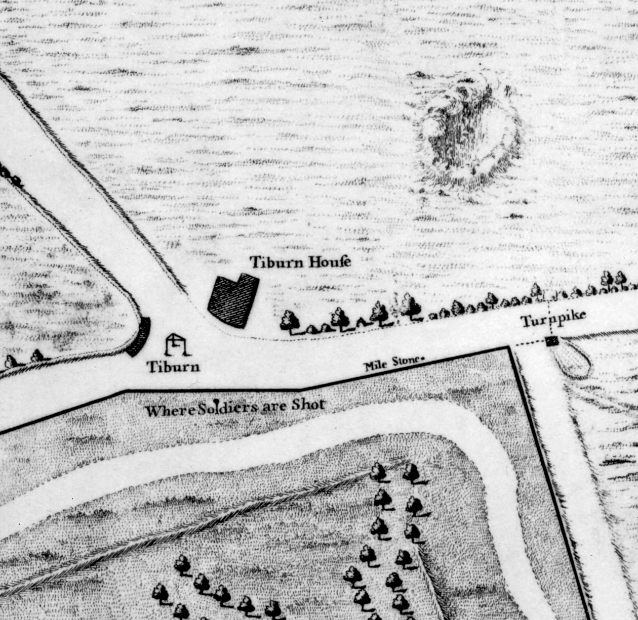 Tyburnin kartta, 1746 (kaiverrus) (438496:n yksityiskohta) tekijältä John Rocque