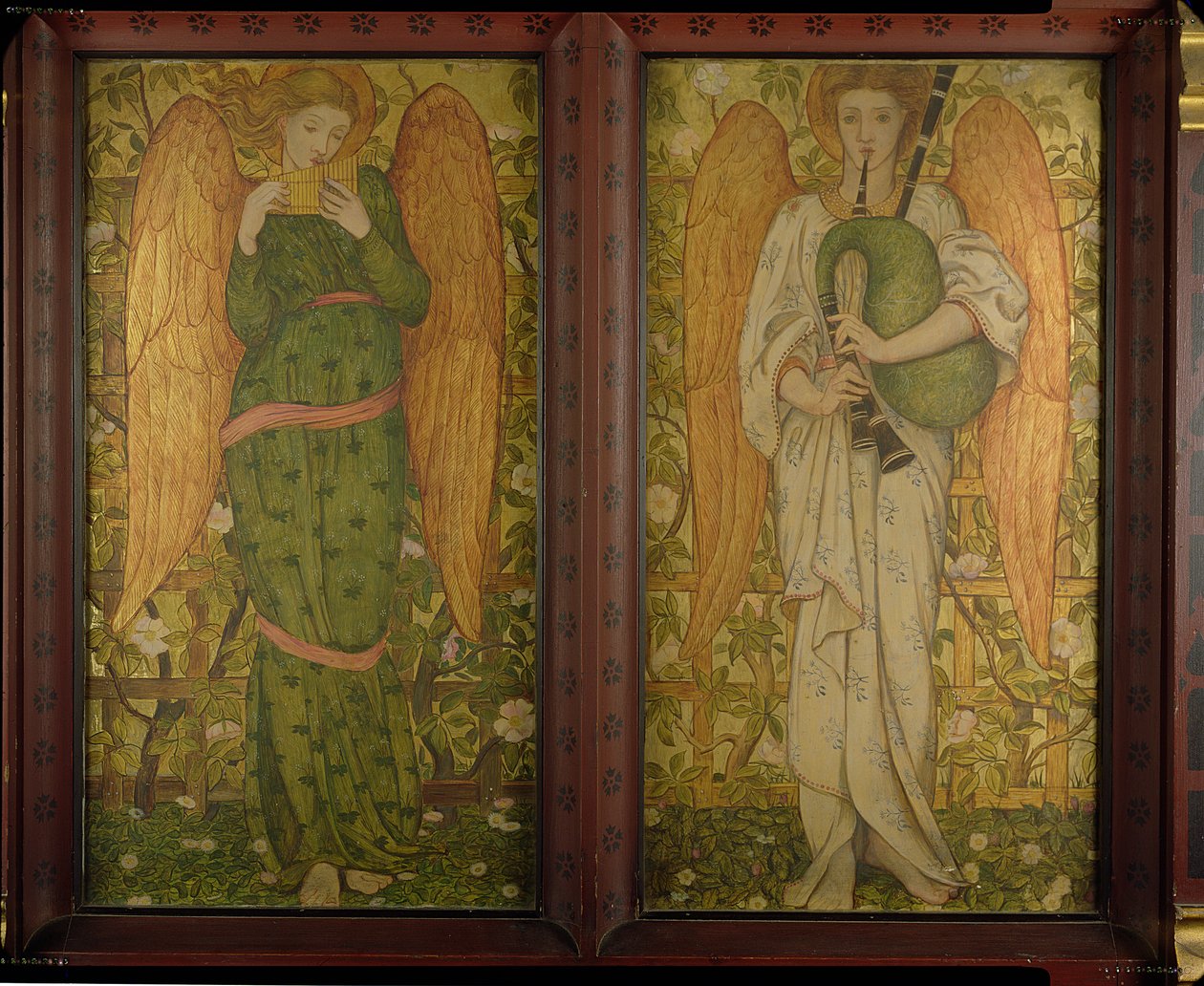 Enkelit pannupiipillä ja säkkipilleillä, 1861-62 (katso myös 120144) tekijältä John Roddam Spencer Stanhope