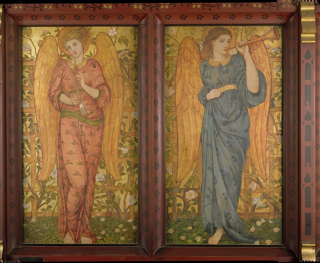 Enkelit oboella ja trumpetilla, 1861-62 (katso myös 120143) tekijältä John Roddam Spencer Stanhope