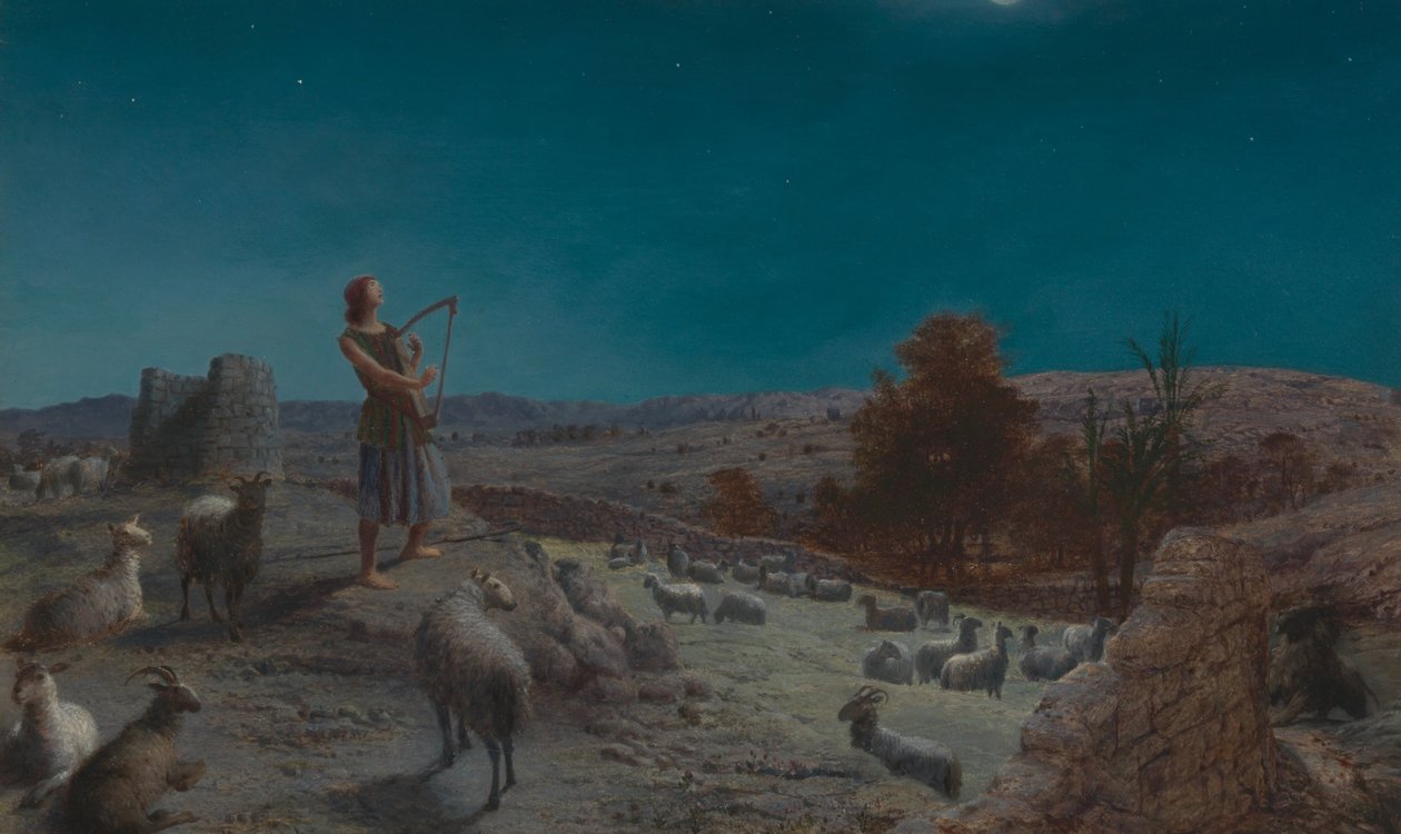 Daavid, Israelin tuleva kuningas, paimenena Betlehemissä tekijältä John Rogers Herbert