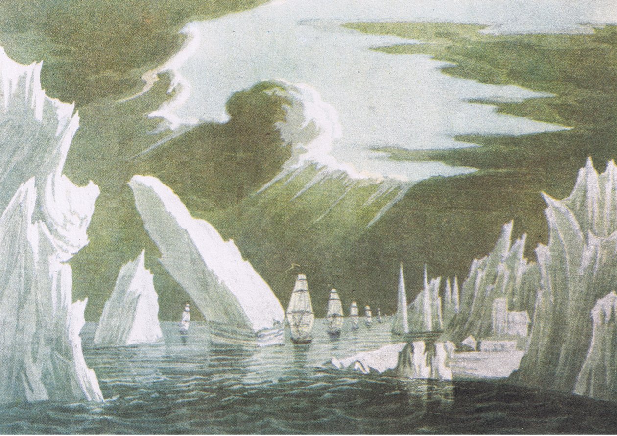 Kulku jään läpi, kesäkuu 1818 Sir John Ross Voyage of Discovery 1819, Collinsin julkaisemasta British Adventuresta, 1947 tekijältä John Ross
