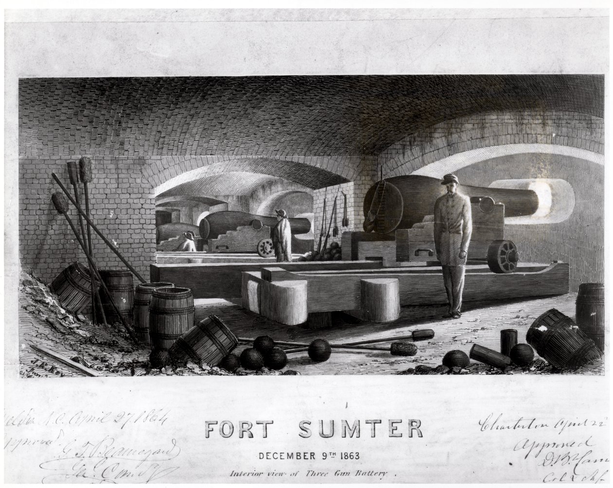 Fort Sumter, sisänäkymä kolmen asepatterin sisään, joulukuu 1863 tekijältä John Ross Key