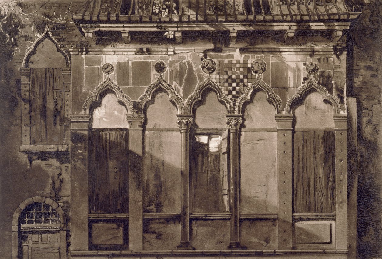 Arabian Windows, Campo Santa Maria Mater Domini, John Ruskinin "Esimerkkejä Venetsian arkkitehtuurista", akvatinta Thomas Lupton, 1851 (akvatinta) tekijältä John Ruskin