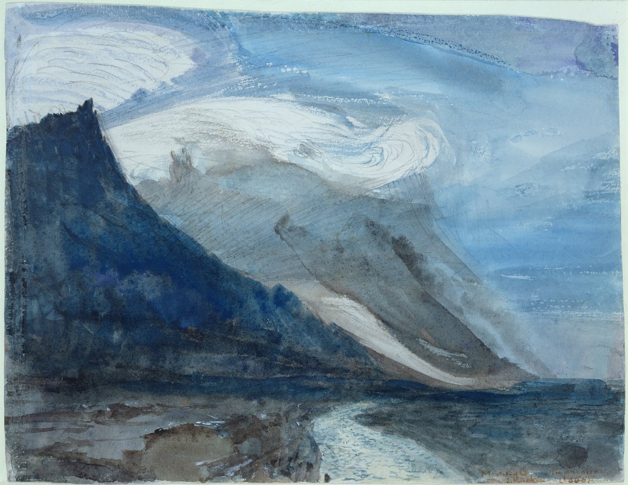Moonlight, Chamonix, 1866 (wc ja kynä paperille) tekijältä John Ruskin