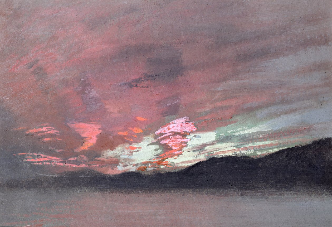 Myrskyinen auringonlasku Brantwoodista, Ruskinin kodista Cumbriassa (guassi) tekijältä John Ruskin