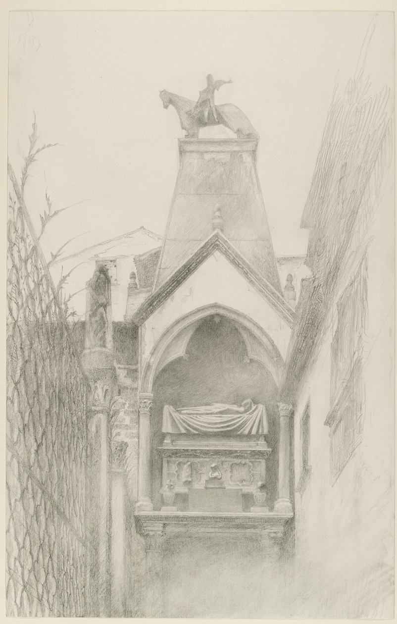 Tutkimus Can Grande della Scalan haudasta Veronassa, touko-elokuu 1869 (grafiitti paperille) tekijältä John Ruskin