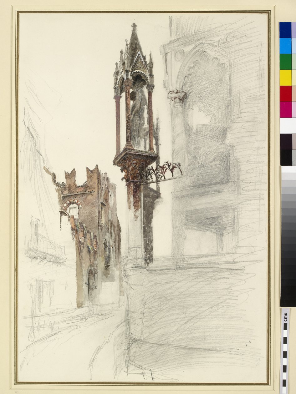Cansignorion hauta (d.1375), Santa Maria Antica, Verona (kynä ja wc paperilla) tekijältä John Ruskin